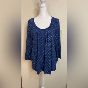 J Jill Women’s Blue Dot Top Blouse Scoop Neck 3/4 Sleeves Size Medium